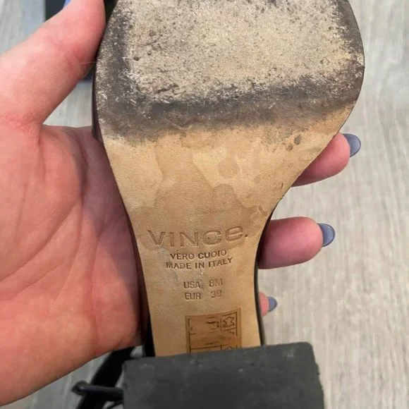 Vince Lana Metallic Chunky Block Heels Colorblock Double-Buckle Sandals Sz 39 - Picture 5 of 5